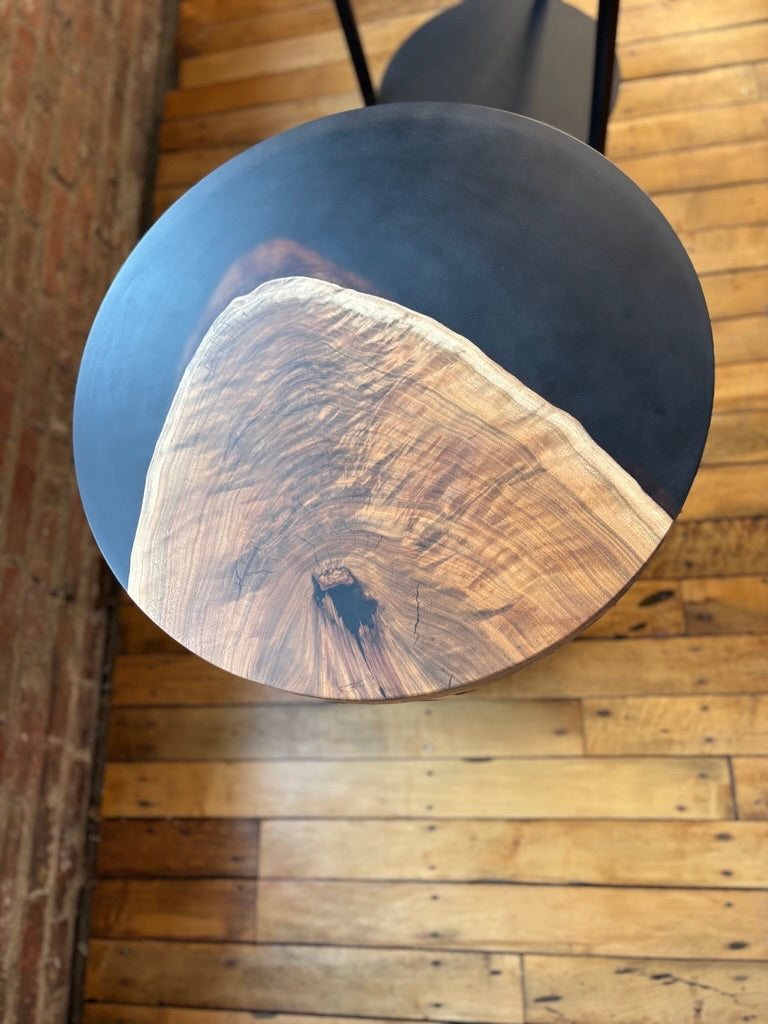Black Walnut Epoxy Casted End Table Round