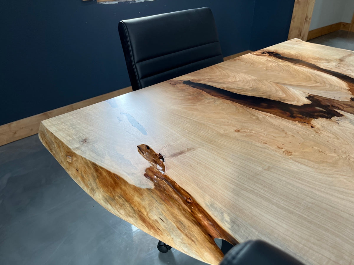 Live edge bookmatch maple conference table