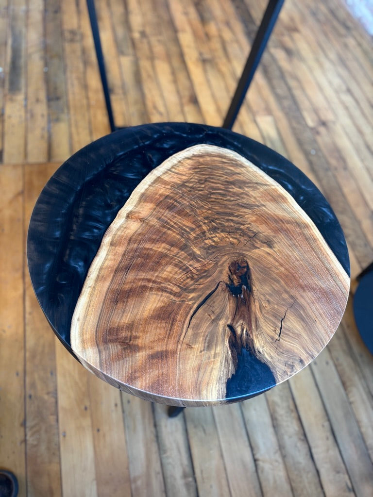 Black Walnut Epoxy Casted End Table Round