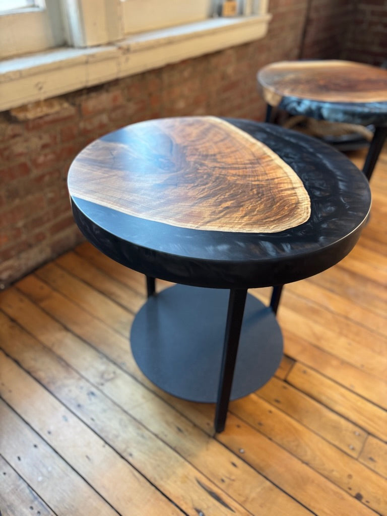 Black Walnut Epoxy Casted End Table Round