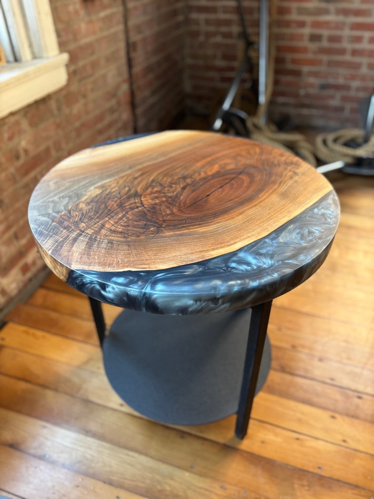 Black Walnut Epoxy Casted End Table Round