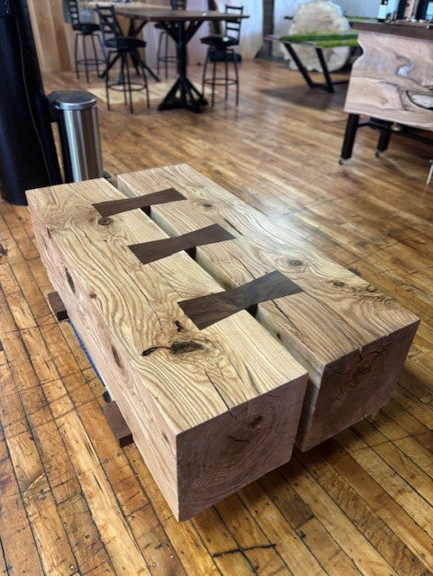 Black Walnut Bow-Tie Oak Beam Coffee Table