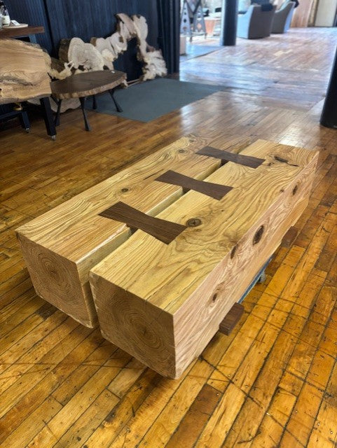 Black Walnut Bow-Tie Oak Beam Coffee Table