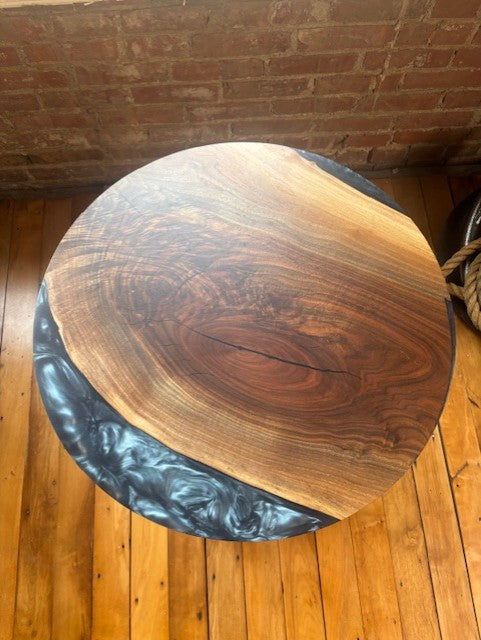 Black Walnut Epoxy Casted End Table Round