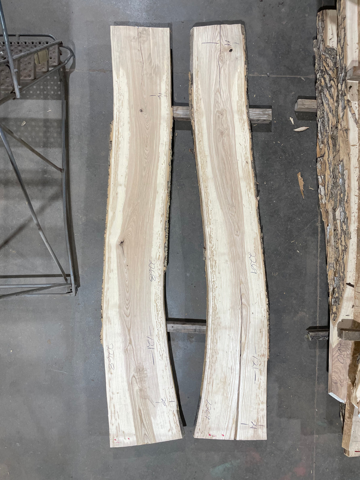 Ash Bookmatch (2268) &amp; (2269) 121” L x 16-21” W x 2” T