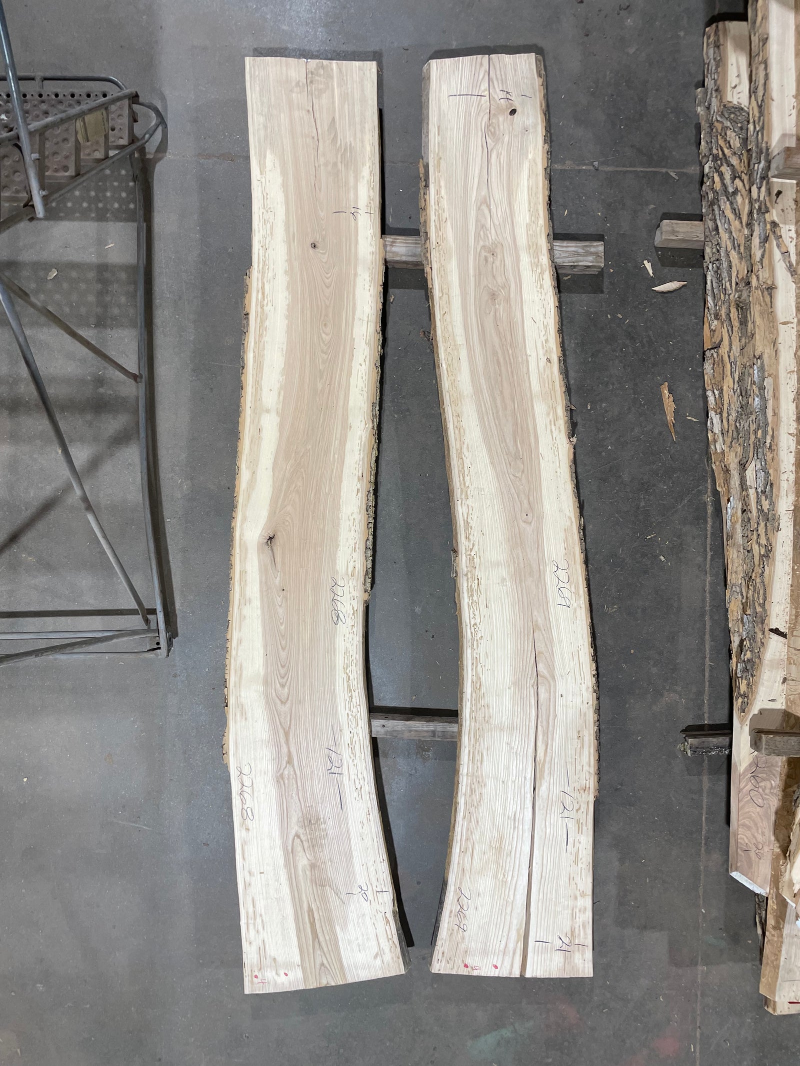 Ash Bookmatch (2268) & (2269) 121” L x 16-21” W x 2” T