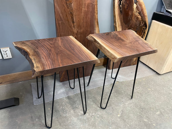 Raw edge wood end table sales