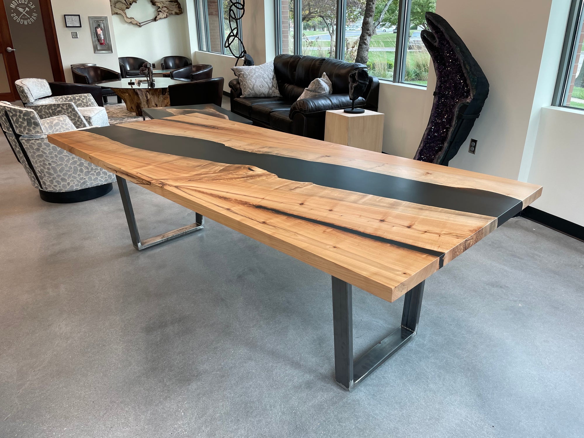 Maple Epoxy River Dining Table with Smokey Epoxy (8' long)
