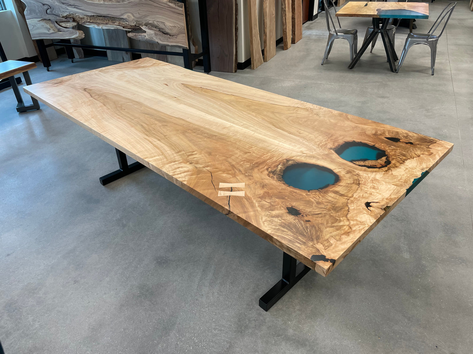 Red Oak Epoxy River Dining Table 333 - KC Custom Hardwoods