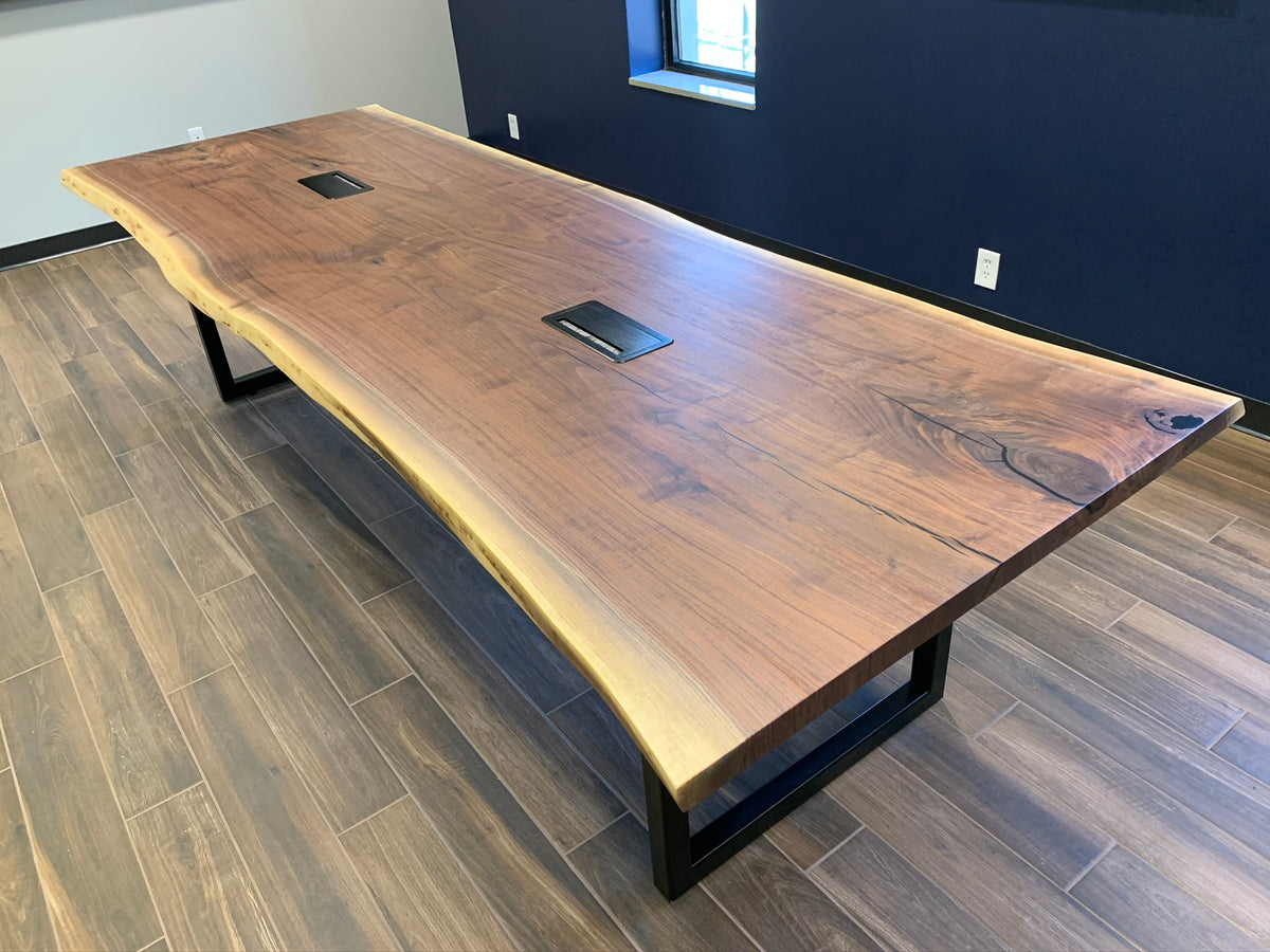 Walnut Conference Table on Steel Base