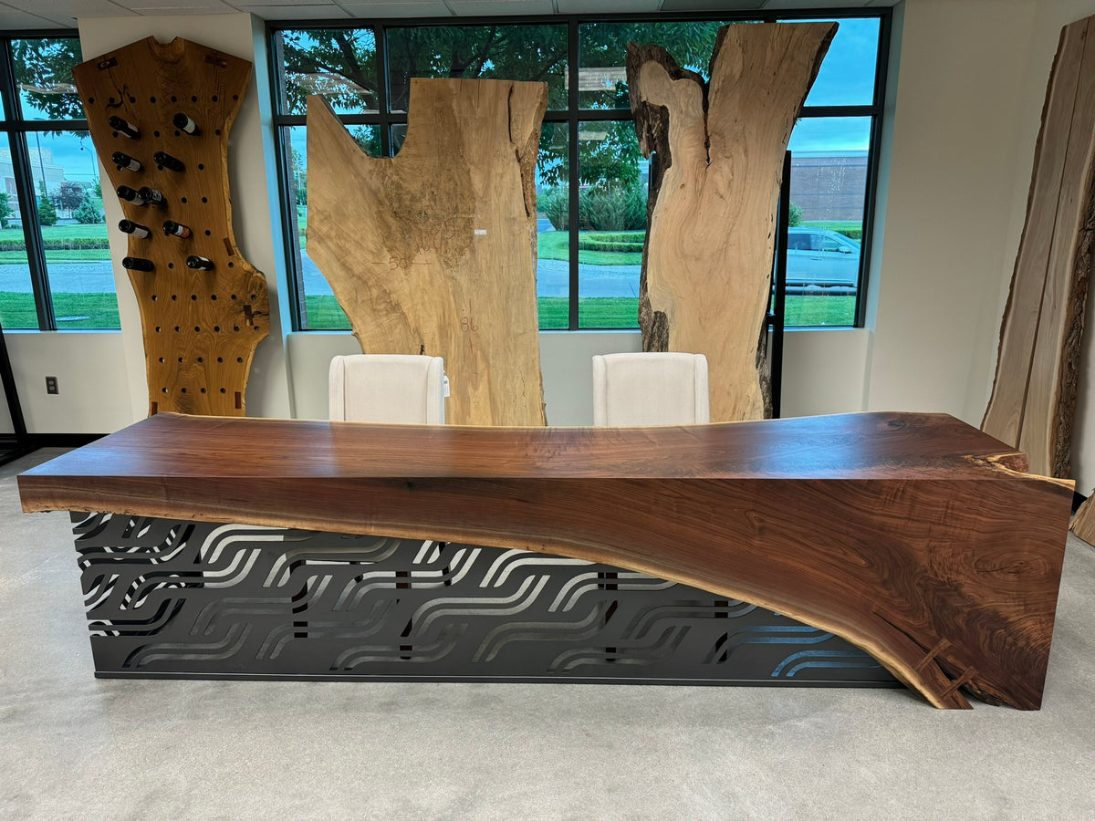 Live edge black walnut reception desk