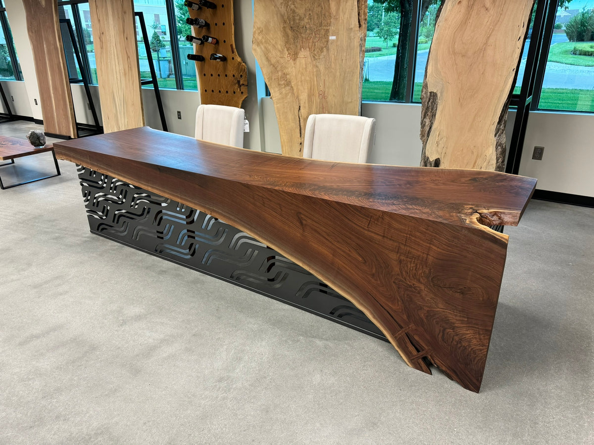 Live edge black walnut reception desk
