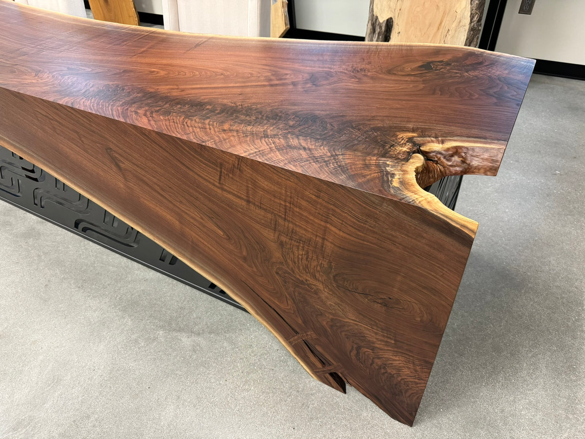 Live edge black walnut reception desk