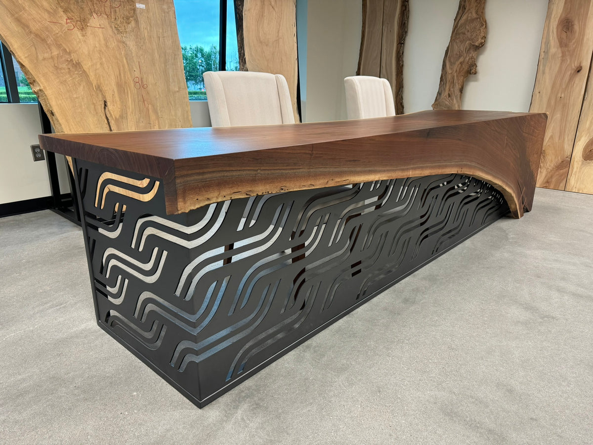 Live edge black walnut reception desk