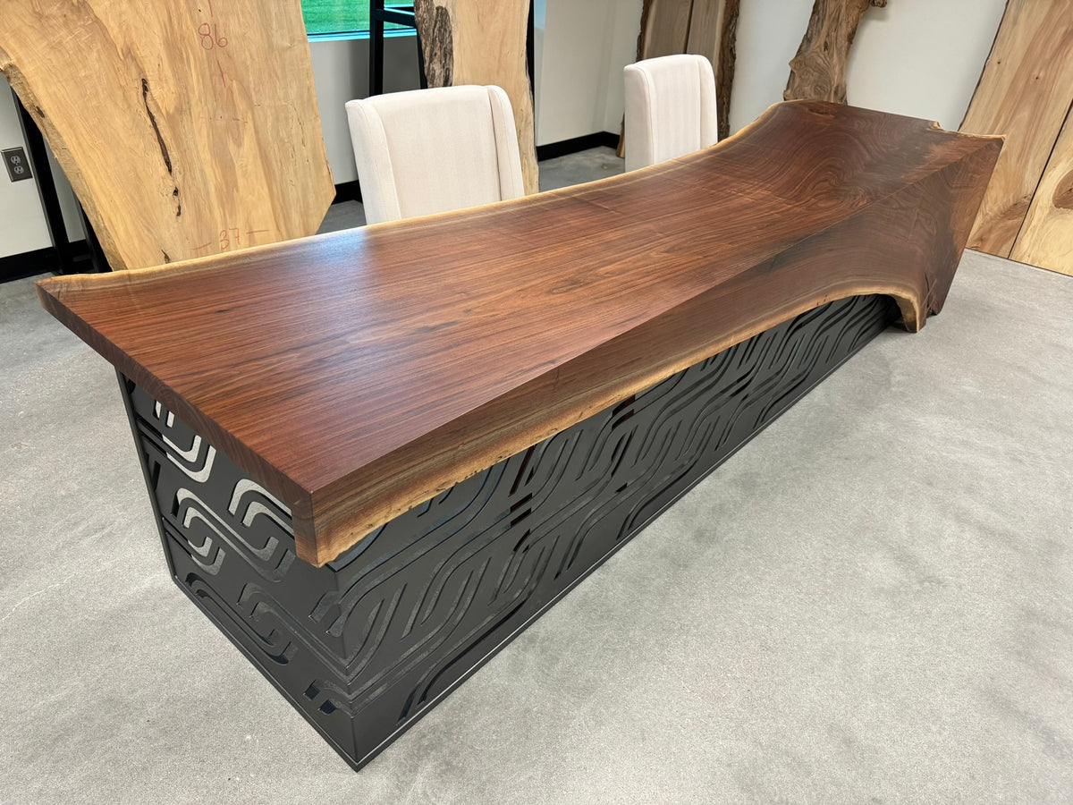 Live edge black walnut reception desk