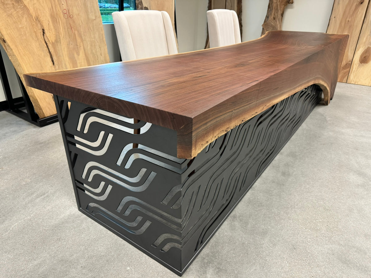 Live edge black walnut reception desk