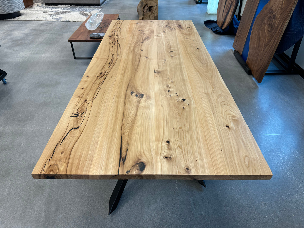 Elm Table on Custom Steel Base