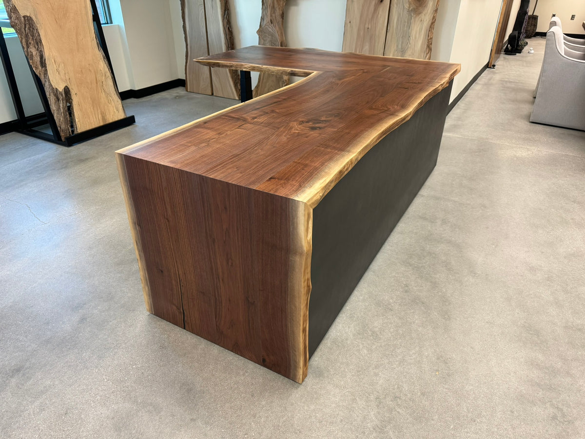 live edge black walnut desk on sit stand frame