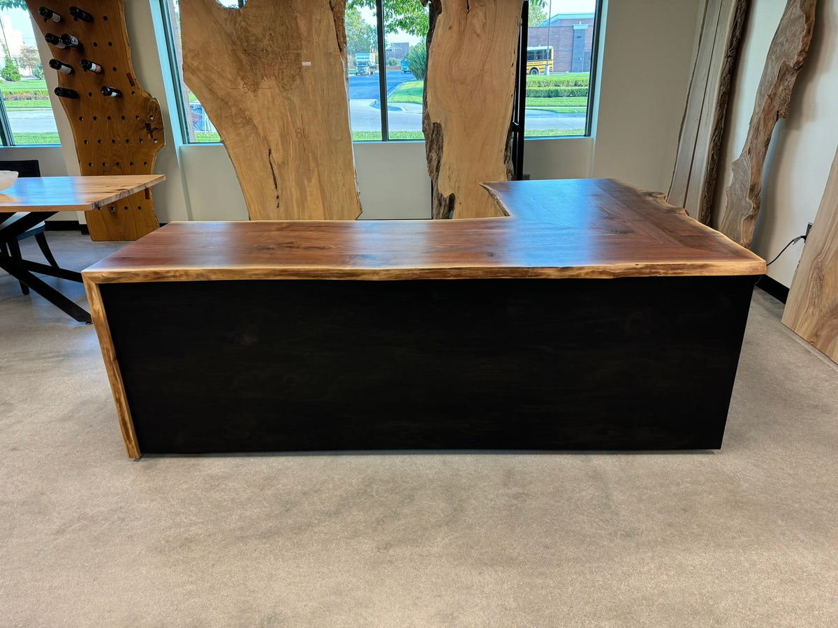 live edge black walnut desk on sit stand frame