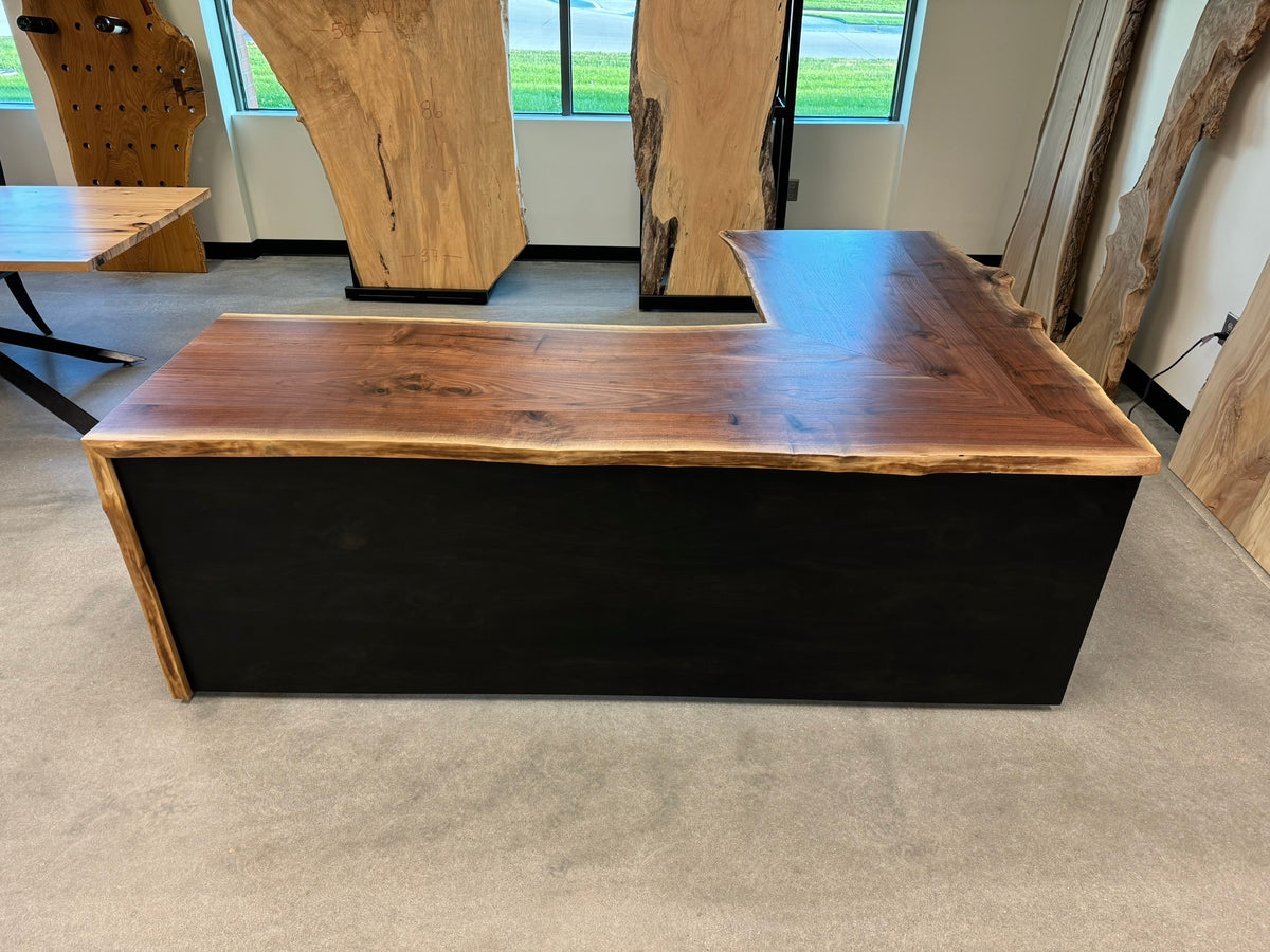 live edge black walnut desk on sit stand frame