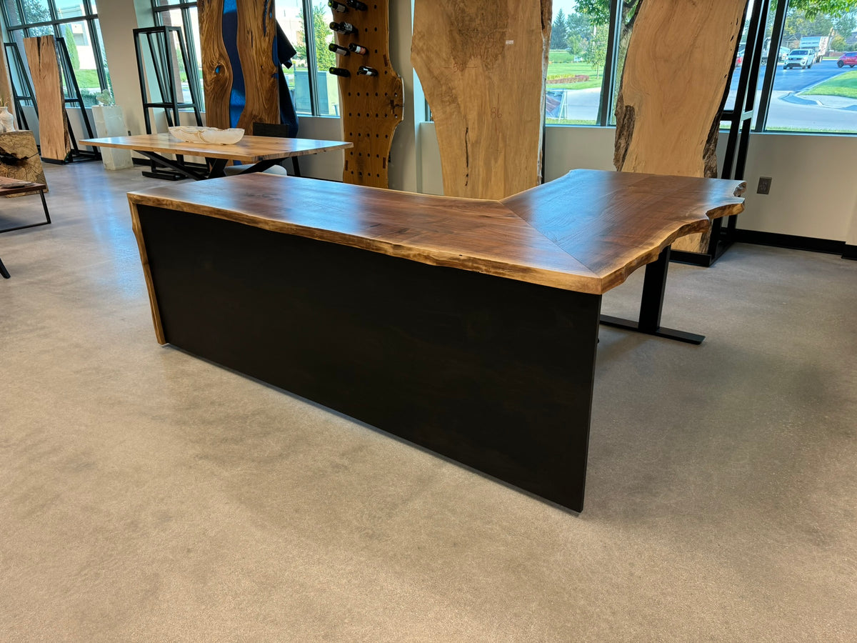 live edge black walnut desk on sit stand frame