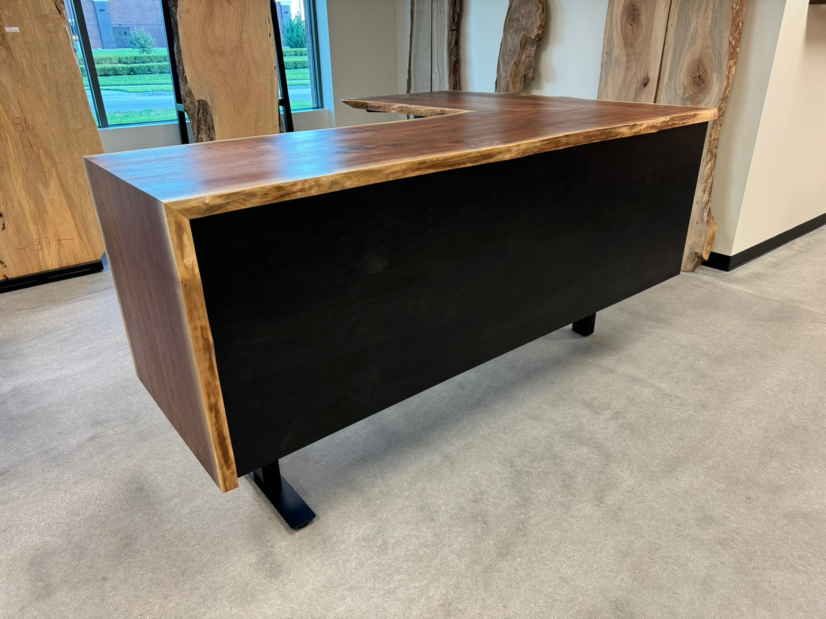 live edge black walnut desk on sit stand frame