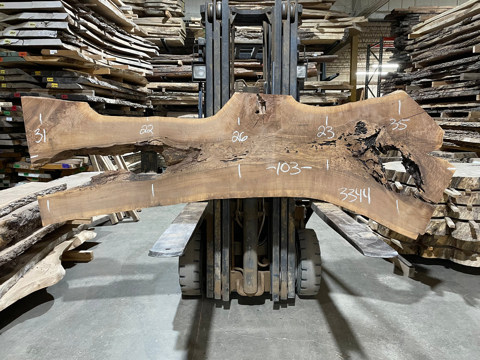 Walnut (3344) 103” L x 22-35” W x 2.5” T