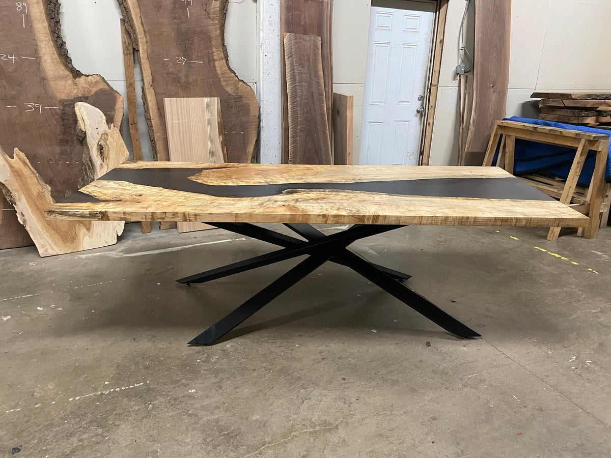 Epoxy River Dining Table on Leawood Base