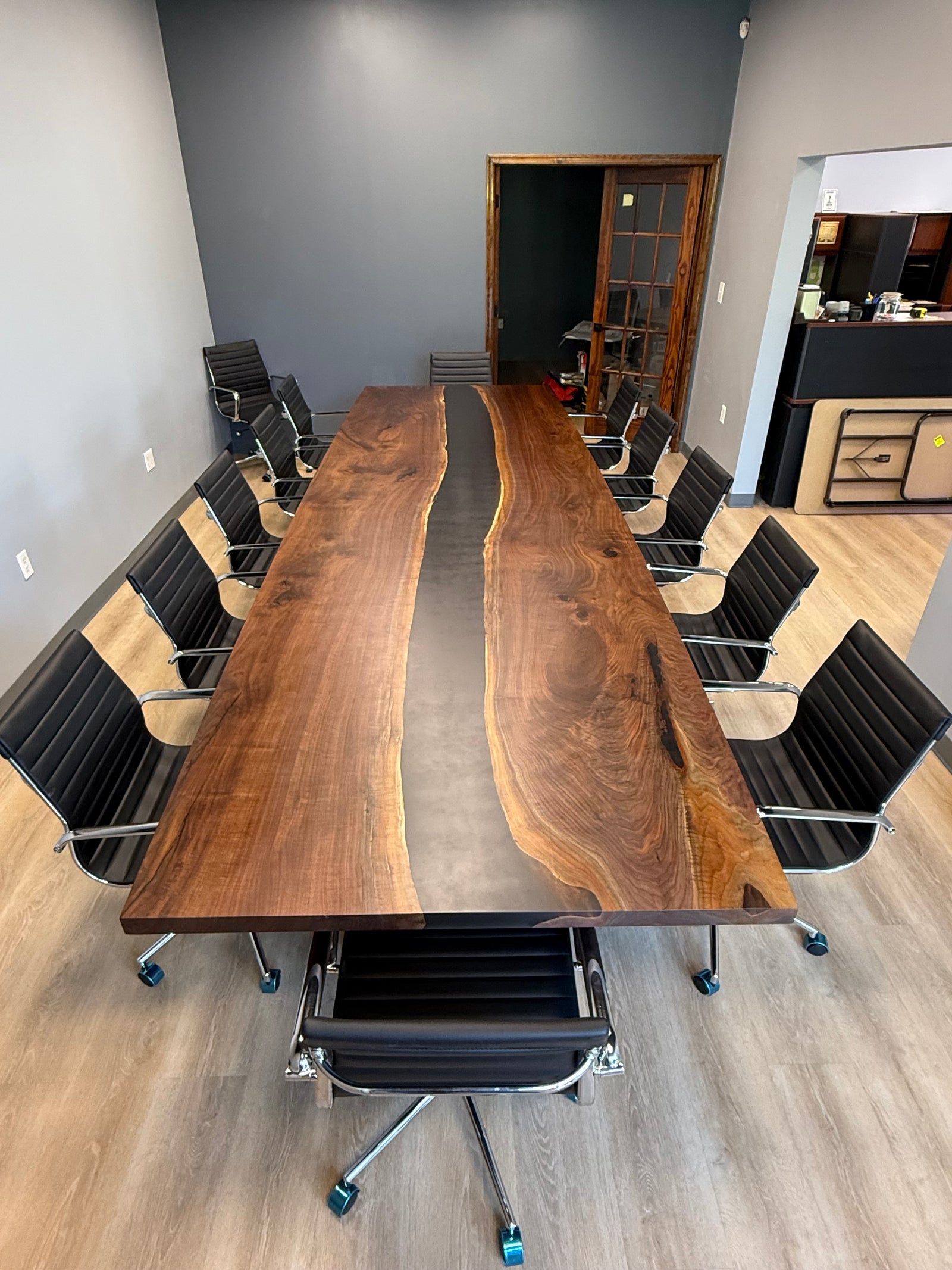 Walnut epoxy river conference table