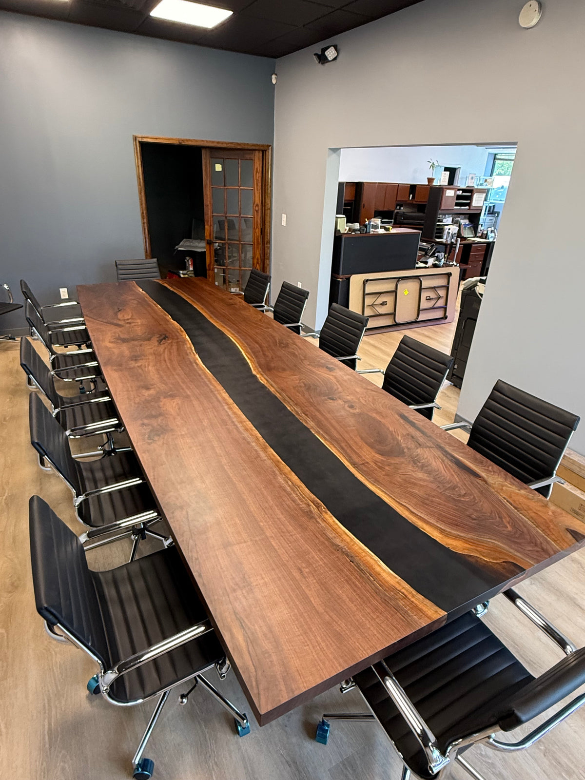 Walnut epoxy river conference table