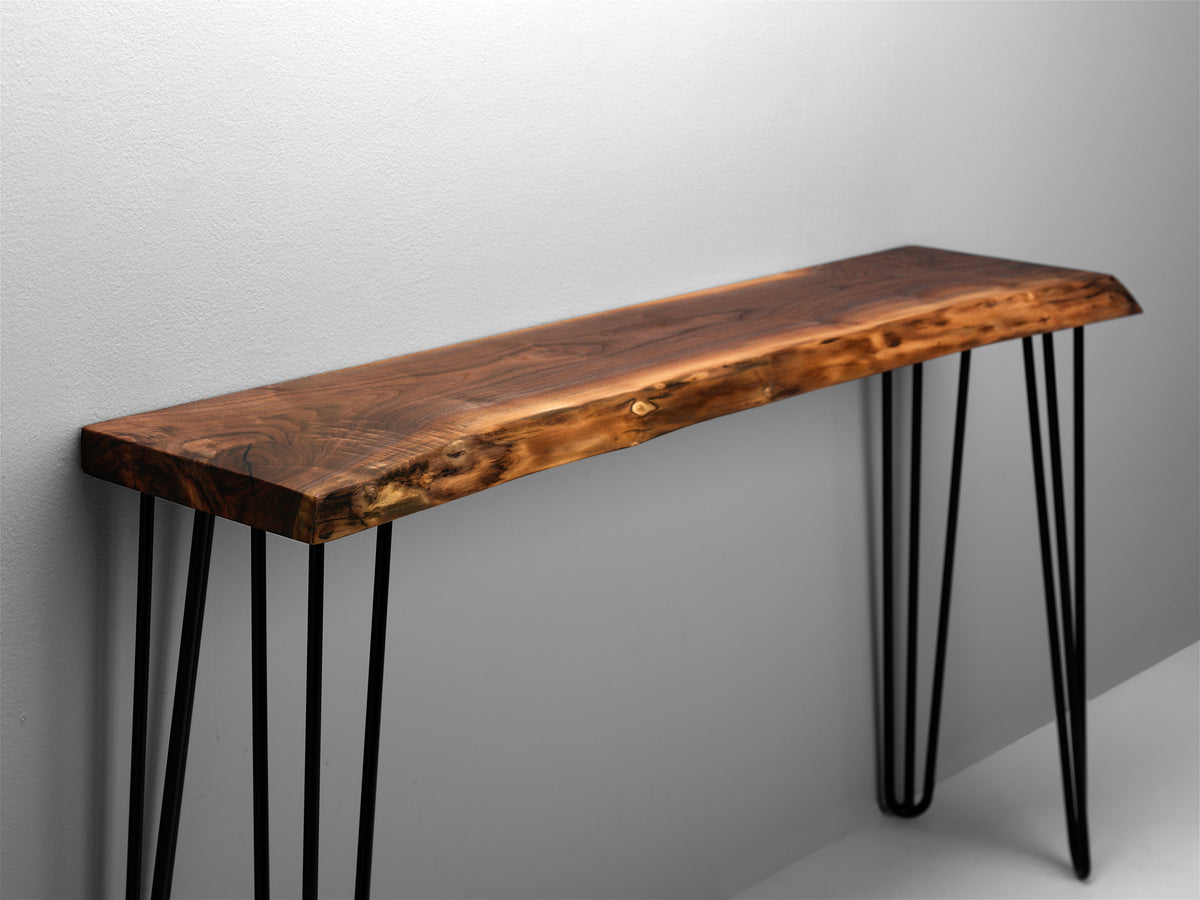 Live Edge Console Table on Hairpin Legs KC Custom Hardwoods