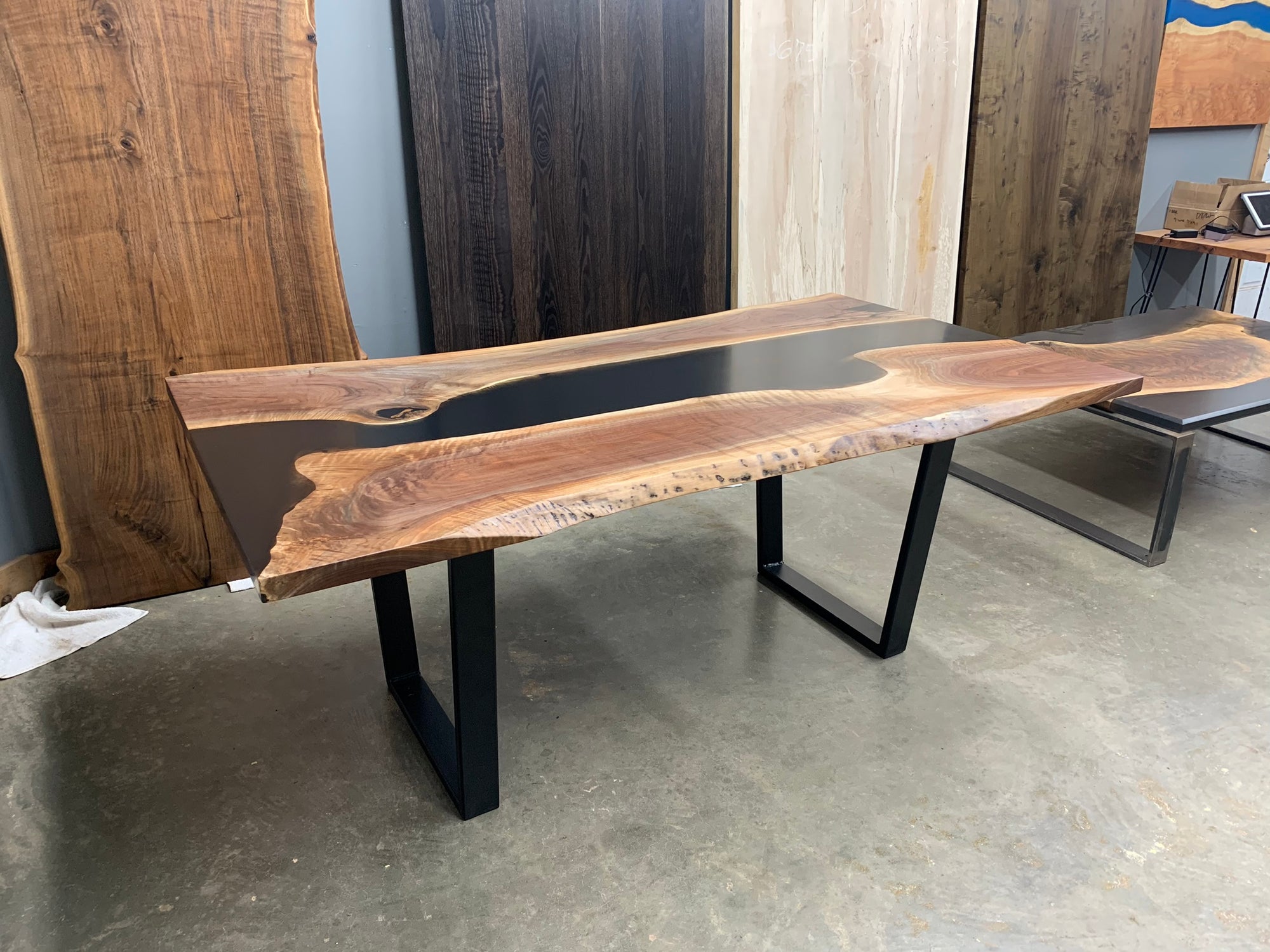 Live Edge Epoxy River Dining Table with Black Epoxy