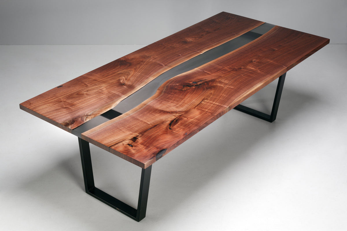 Black Walnut Epoxy River Dining Table with Smokey Epoxy (8&#39; long)