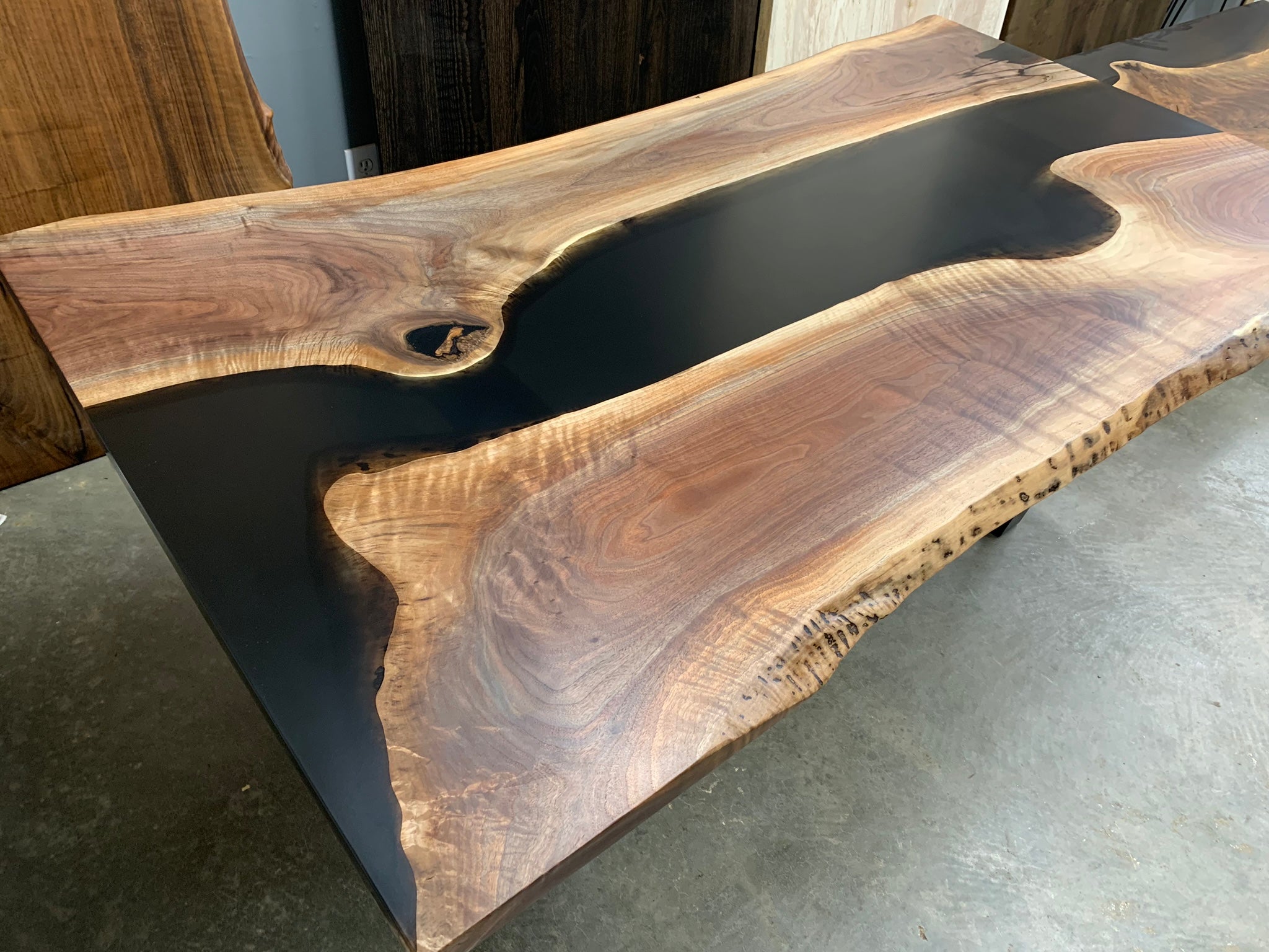 Live Edge Black Epoxy Resin Dining Table - In Stock by Gül Natural