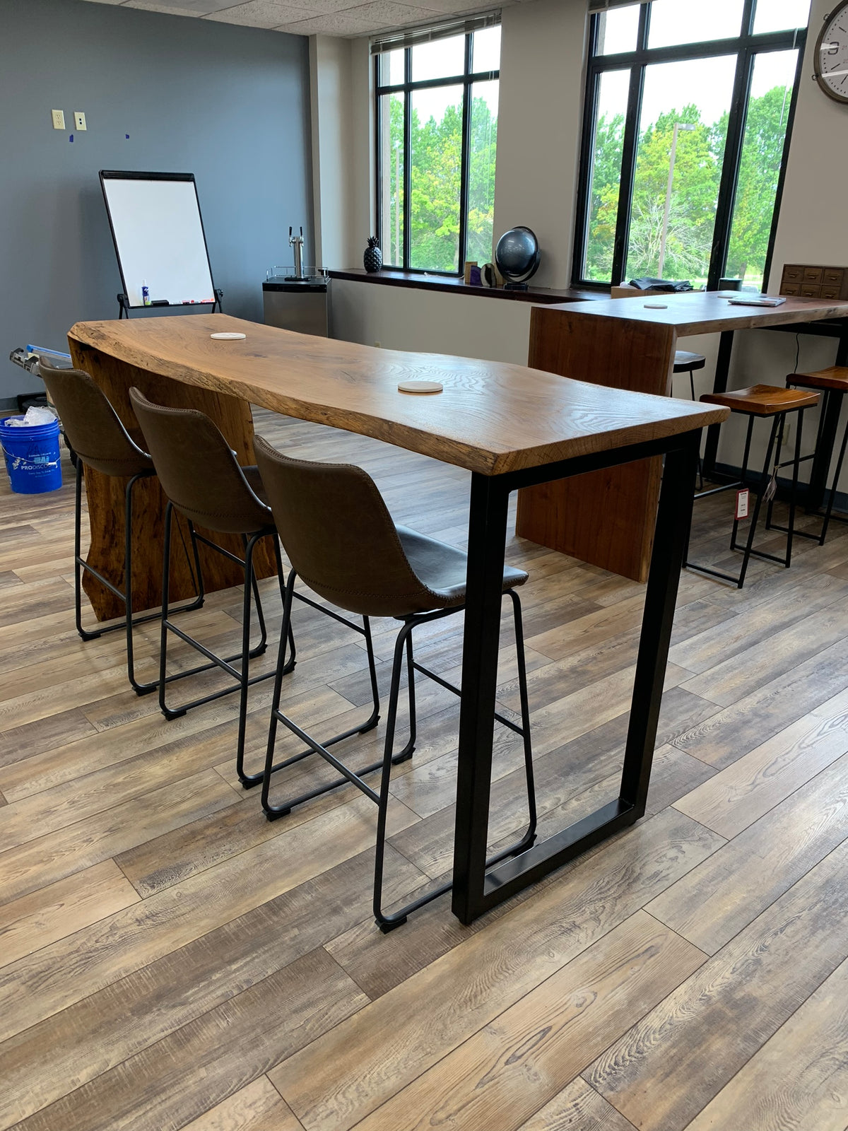 Live Edge White Oak Waterfall Bar Table