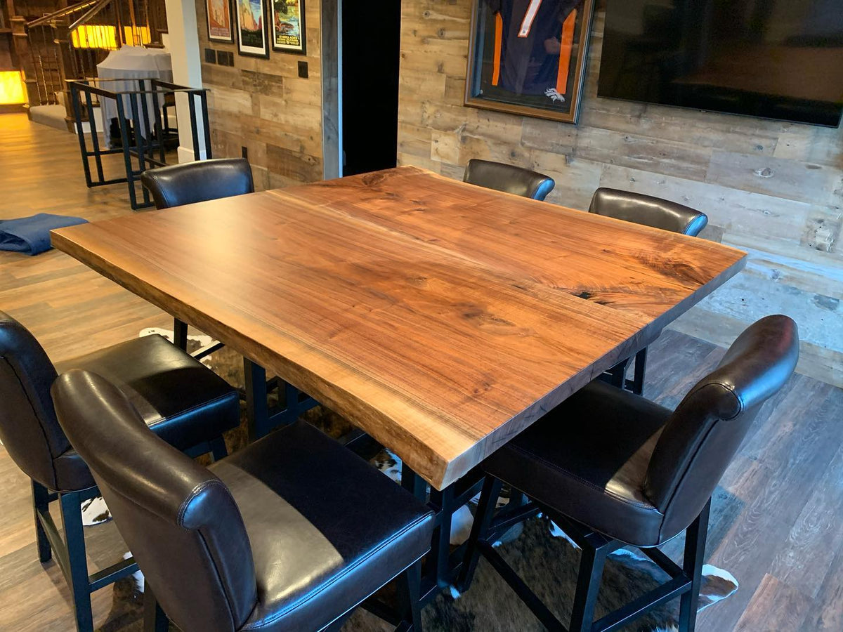 Live Edge Black Walnut Bookmatch Bar Table