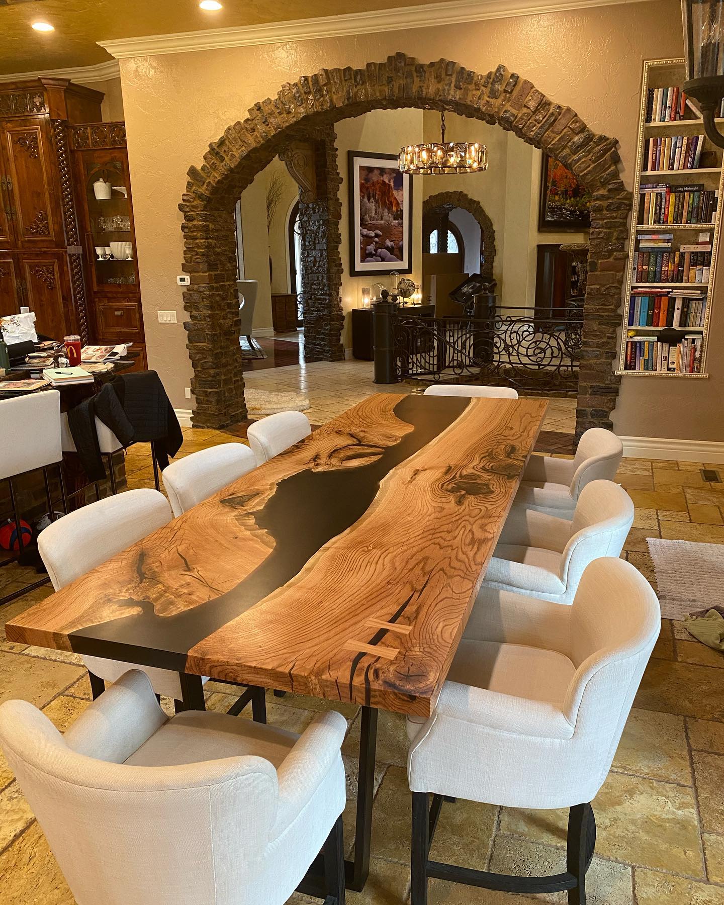 Red Oak Epoxy River Dining Table 333 - KC Custom Hardwoods