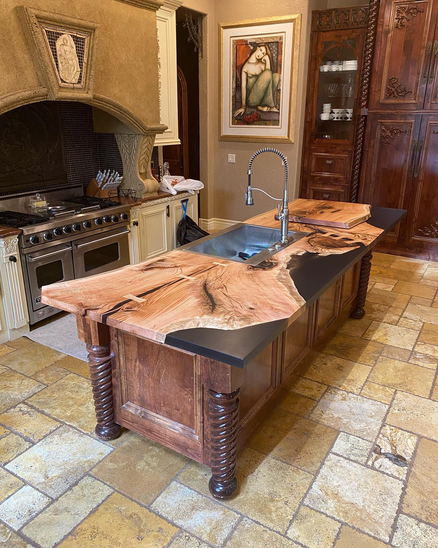 Red Oak Epoxy Casted Kitchen Island Countertop