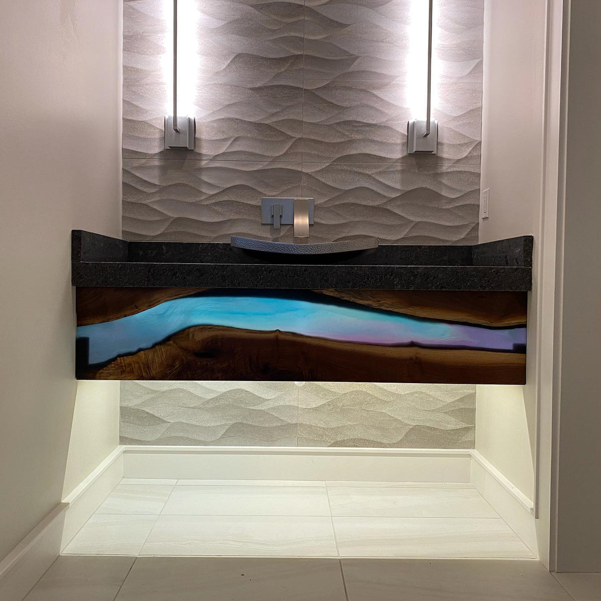 Black Walnut Epoxy River Bathroom Vanity Facade