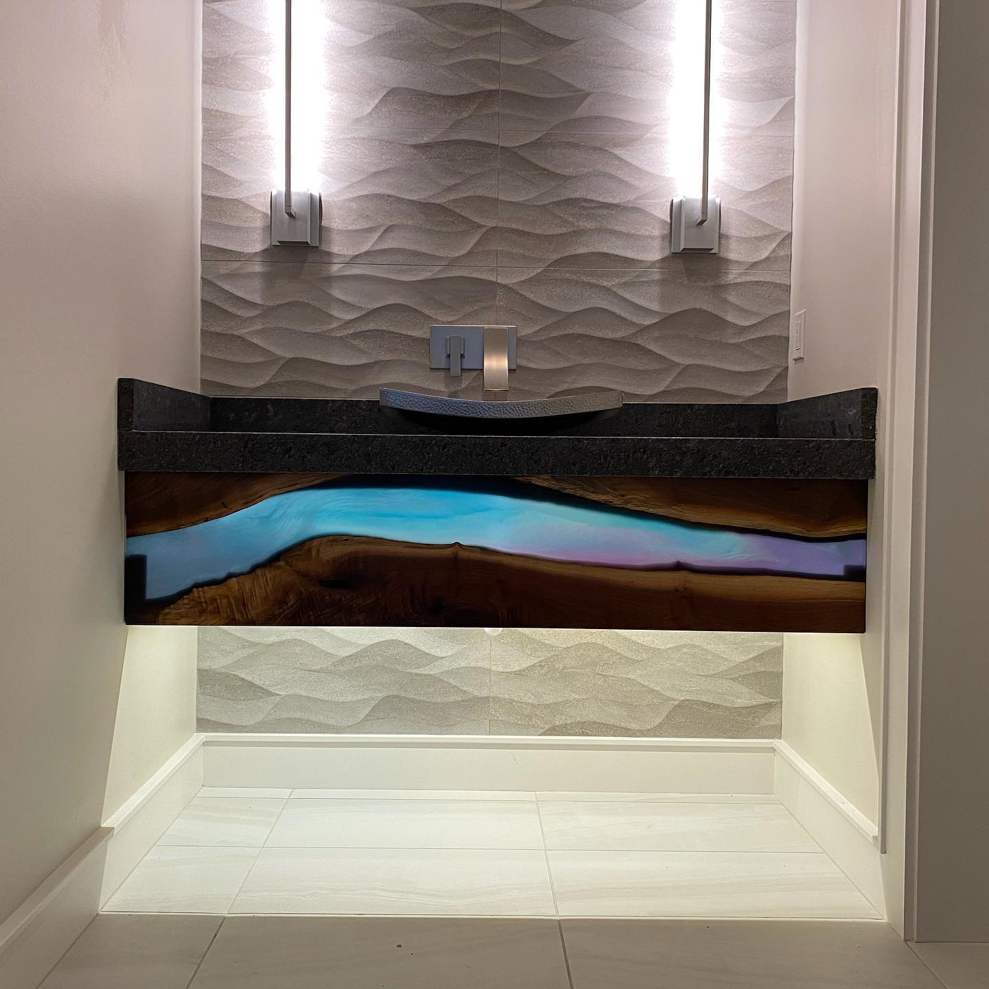 Black Walnut Epoxy River Bathroom Vanity Facade