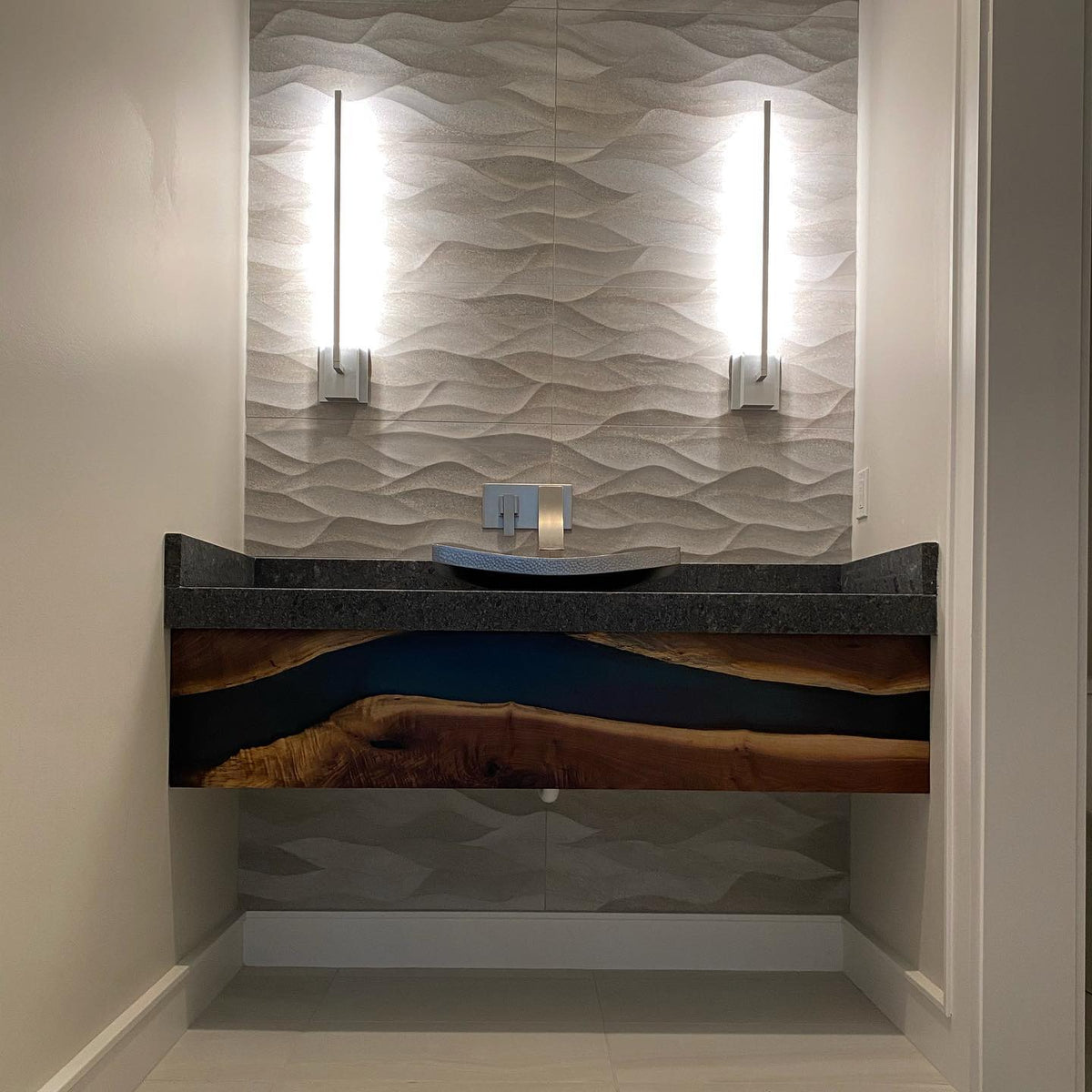 Black Walnut Epoxy River Bathroom Vanity Facade