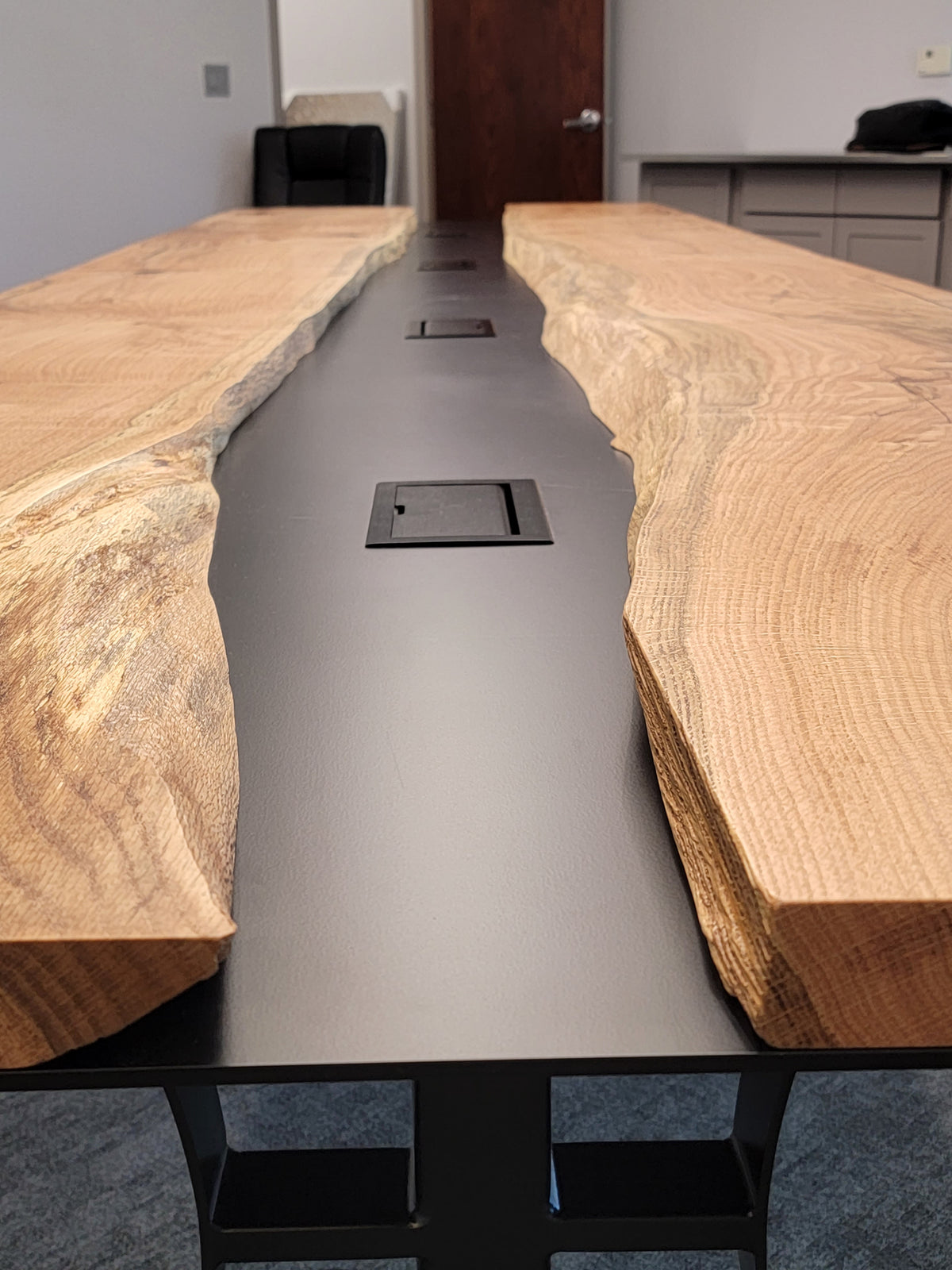 Live Edge Red Oak Conference Table with Metal River