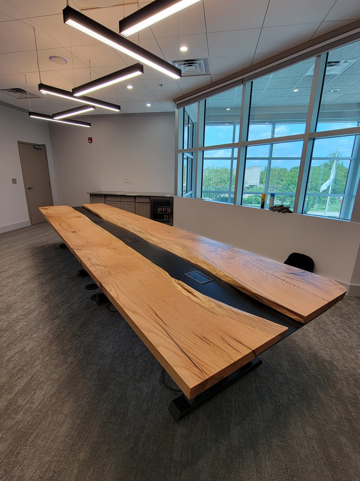 Live Edge Red Oak Conference Table with Metal River