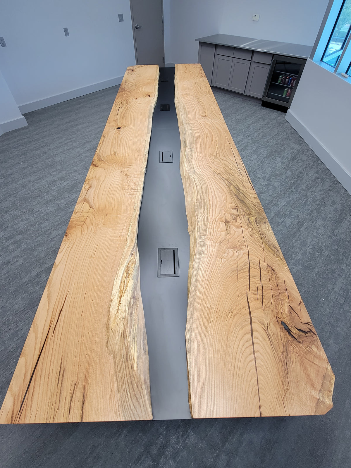 Live Edge Red Oak Conference Table with Metal River