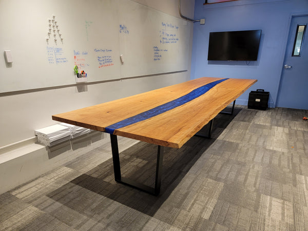 Live Edge Cherry Epoxy River Conference Table 357 - KC Custom Hardwoods