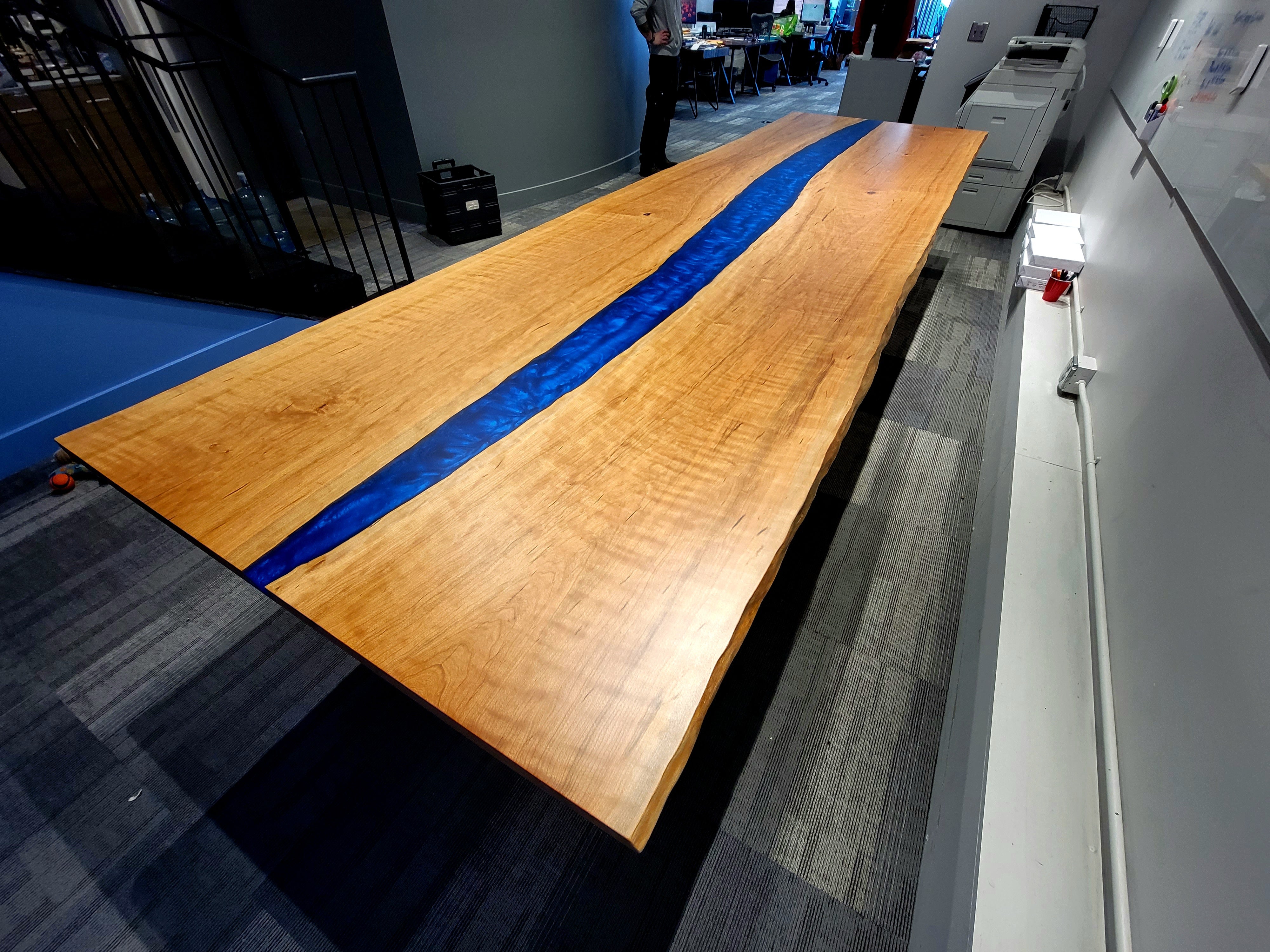 Live Edge Cherry Epoxy River Conference Table 357 - KC Custom Hardwoods
