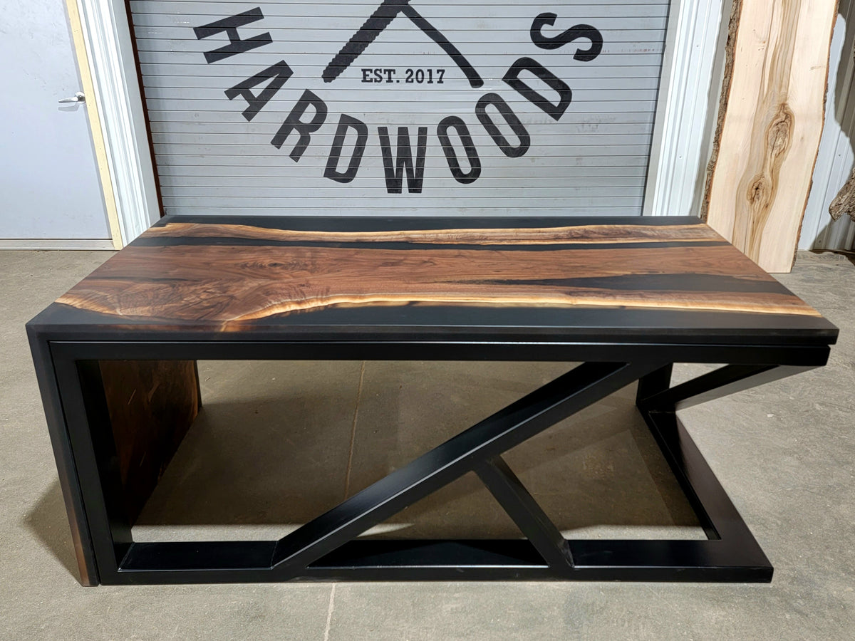 black walnut epoxy river waterfall desk