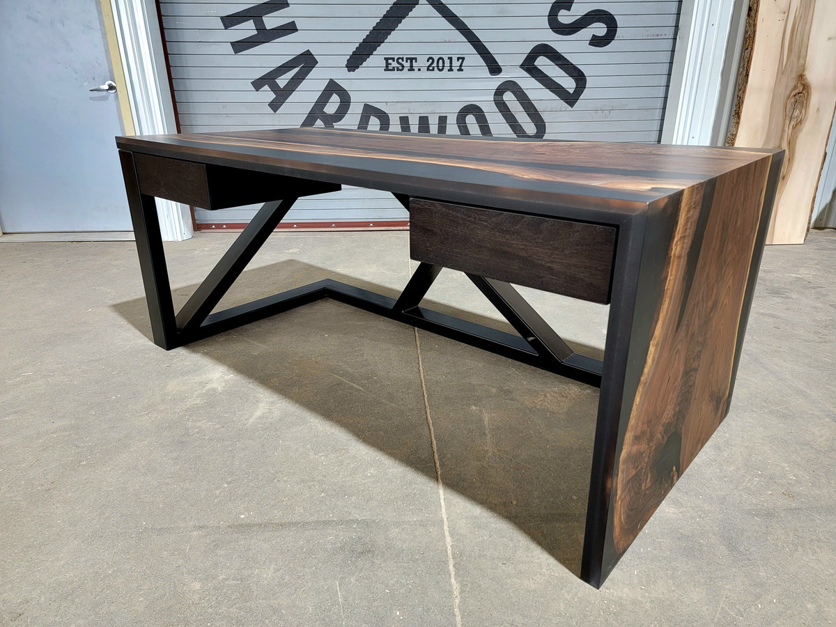 black walnut epoxy river waterfall desk