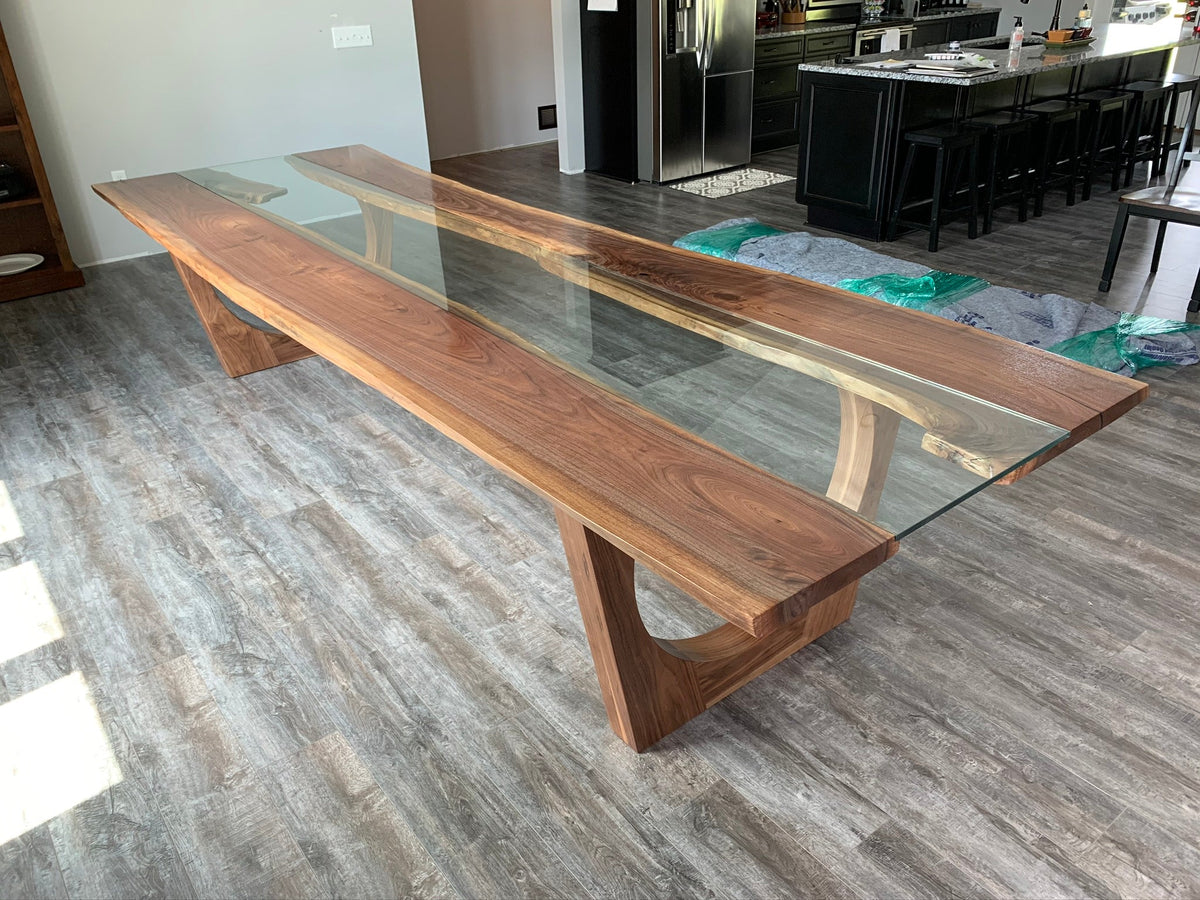 Walnut Glass River Dining Table 177