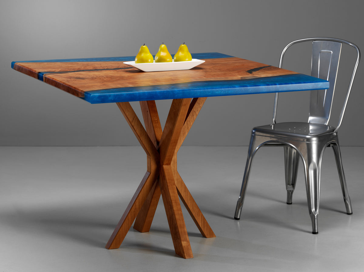 Cherry Epoxy Casted Table With custom wood legs